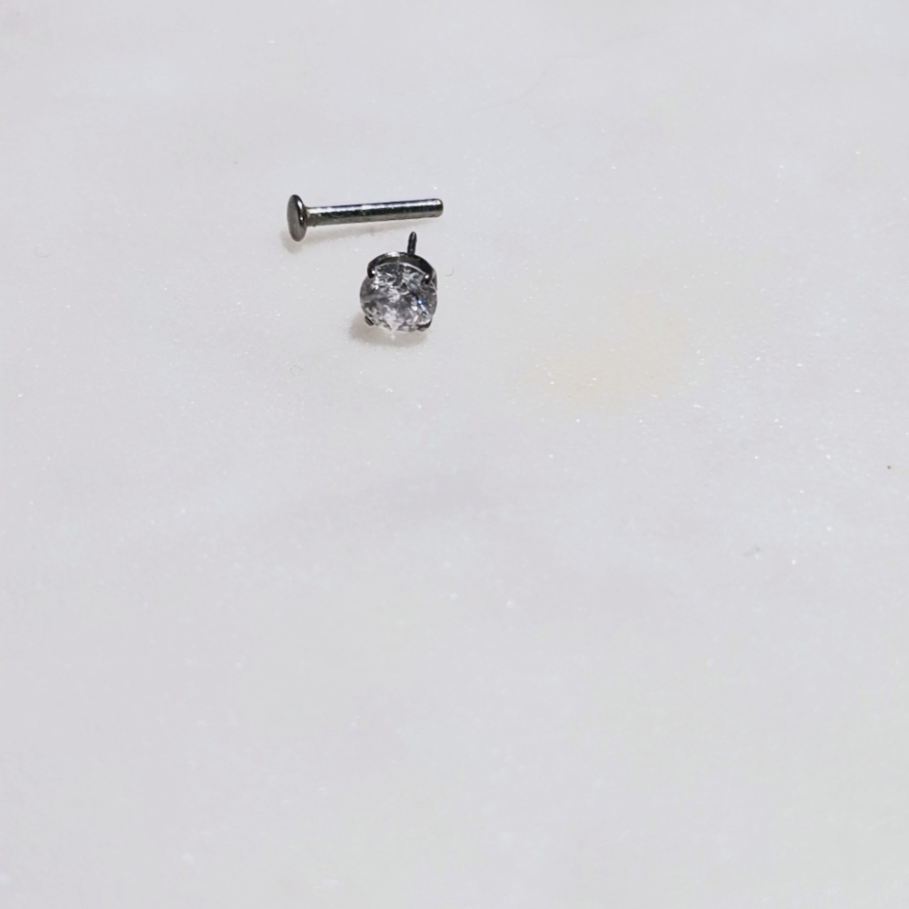 CRYSTAL PRONG PUSH PIN FLAT BACK EARRING STUD TITANIUM SILVER